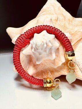 Red Cuff Bracelet with Gold Accents